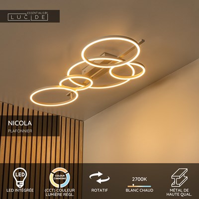 Lucide NICOLA - Plafonnier - LED - CCT - 1x37W 2700K/4000K - Taupe | Essential